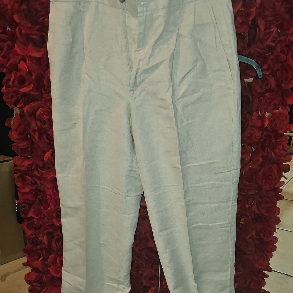 Claiborne Men's Cream 54% Linen 45% Cotton Dress Pants Size 31/32